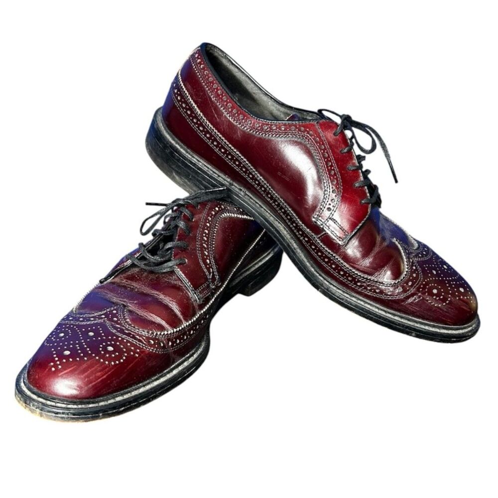 Vtg Stuart McGuire Mens Burgundy Leather Wingtip Oxford Dress Shoe Sz 10 Brogue